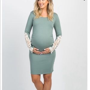 Pink blush dusty sage crochet sleeve dress